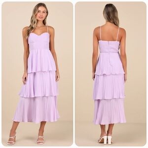 Lulus Dress Womens XL Lavender Pleated Tiered Midi Cascading Crush Guest Elegant